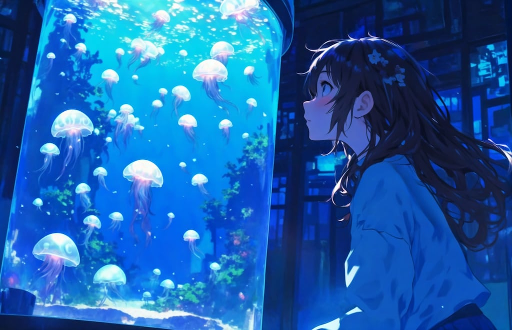 Blue light Jellyfish