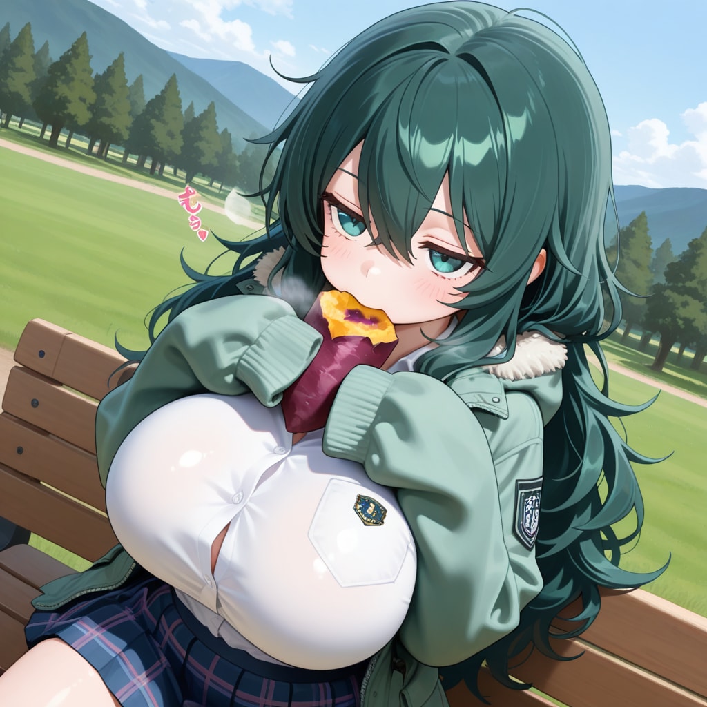 焼き芋を食べるジト目萌え袖さん