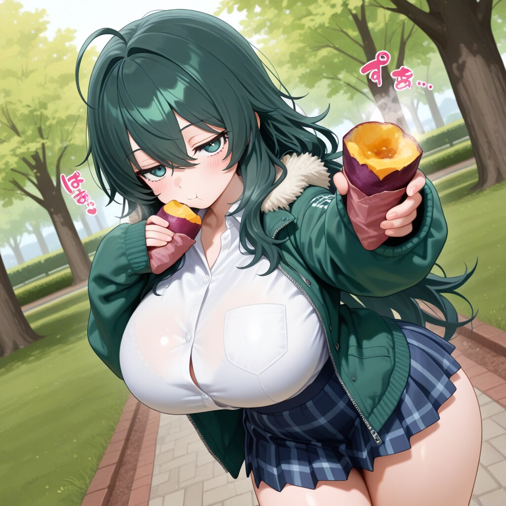 焼き芋を食べるジト目萌え袖さん