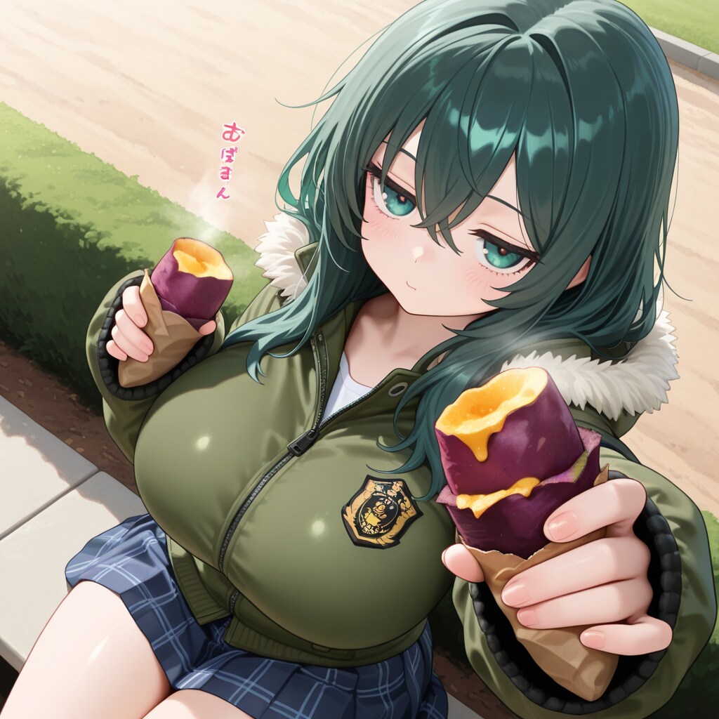 焼き芋を食べるジト目萌え袖さん