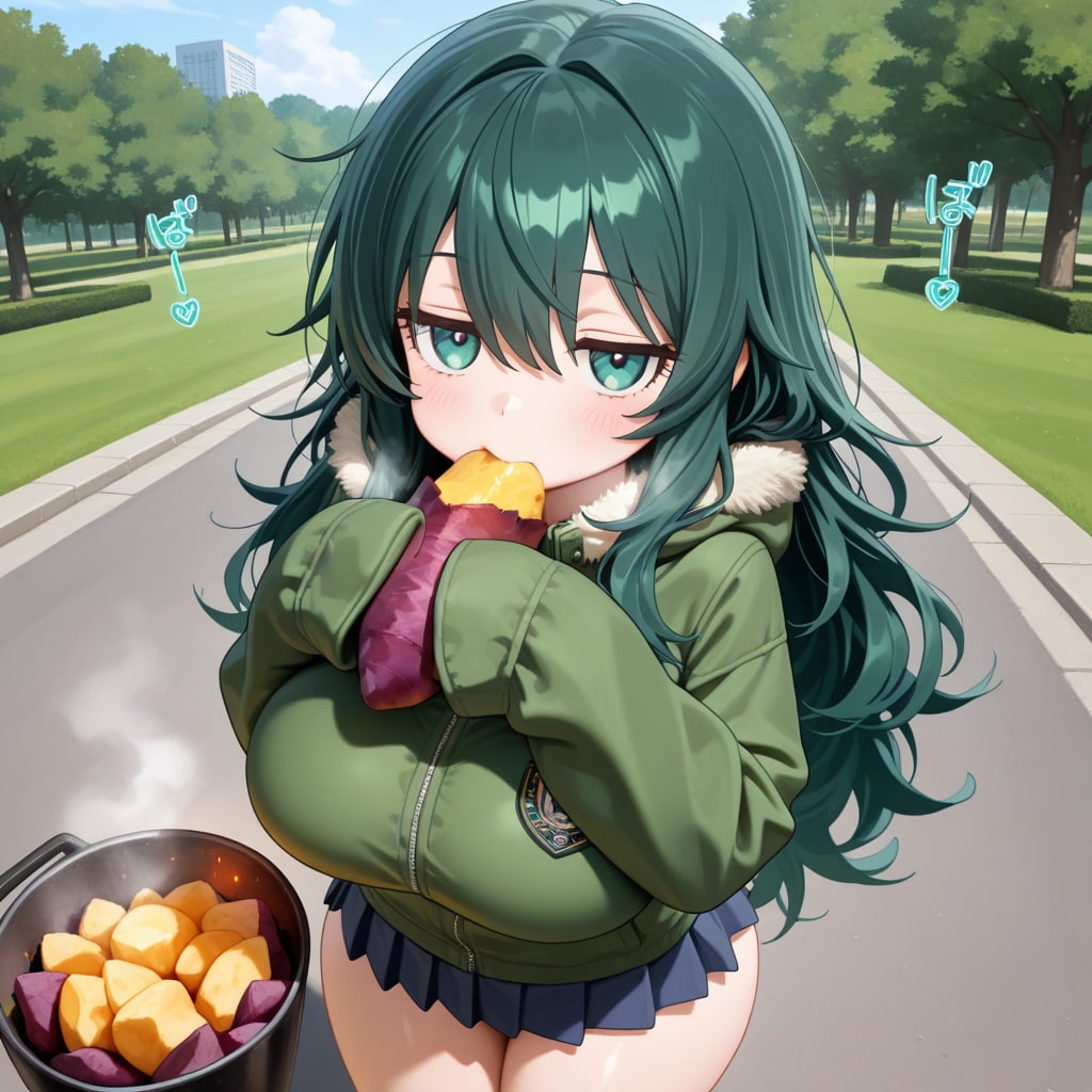 焼き芋を食べるジト目萌え袖さん