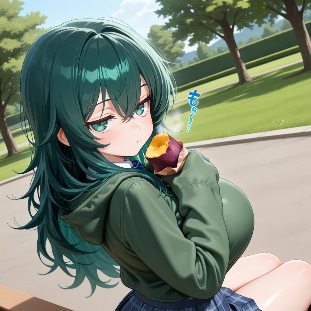 焼き芋を食べるジト目萌え袖さん