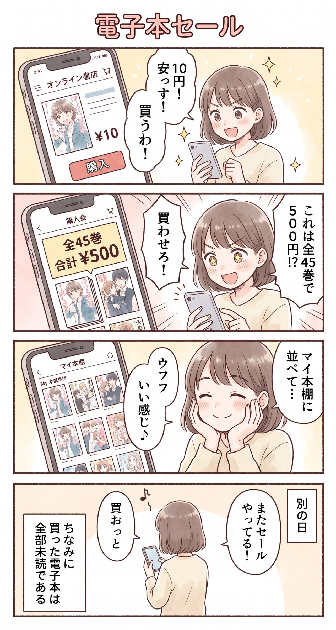 #144 ゆる日常4コマ「電子本セール」 | の人気AIイラスト・グラビア