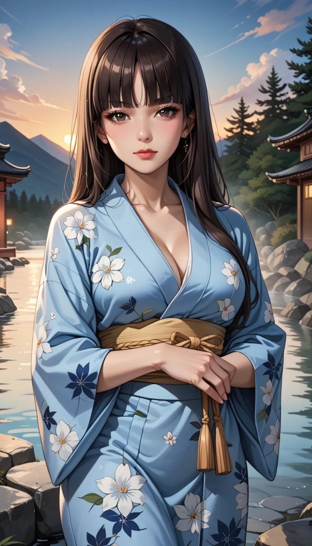 浴衣姿の黒髪ロング美女