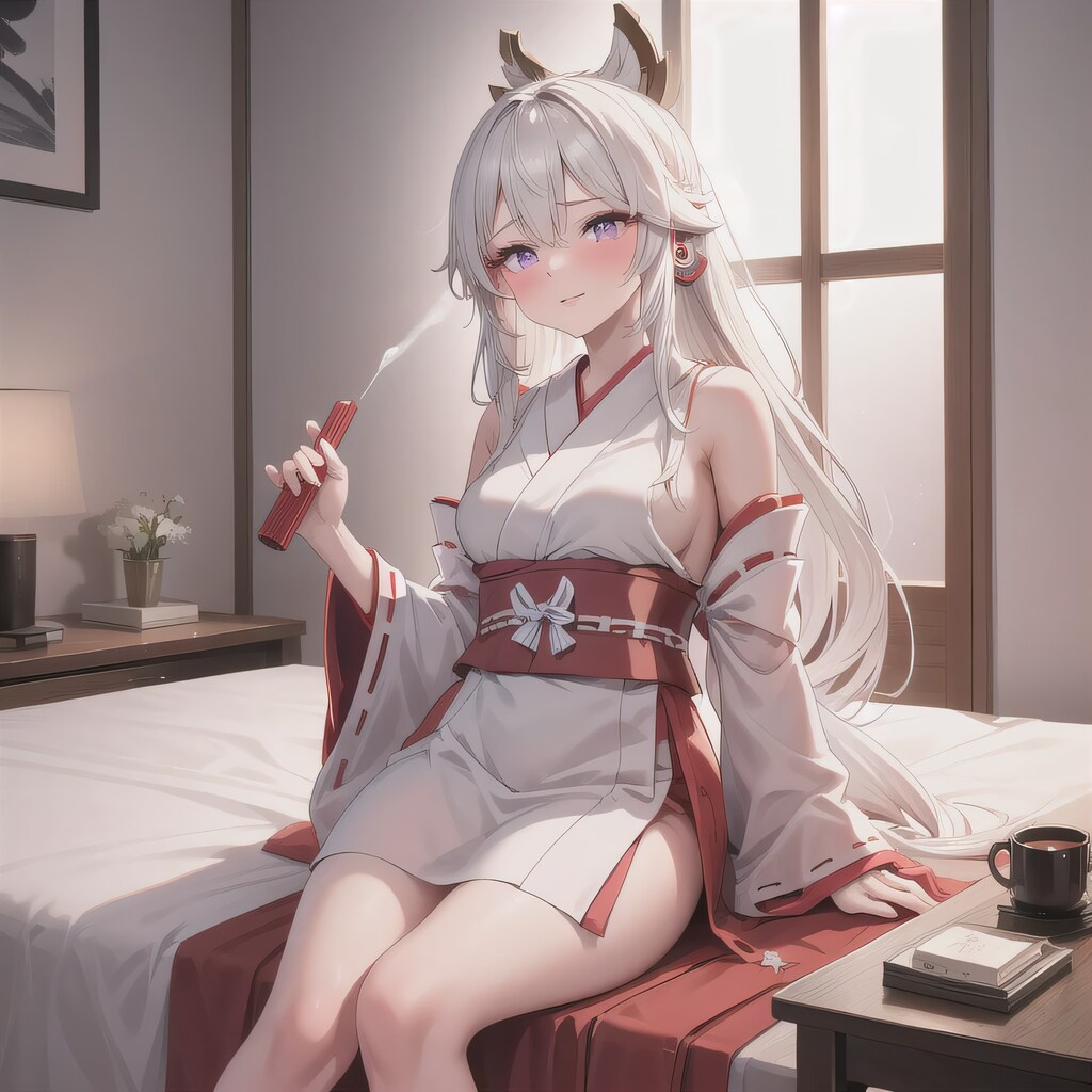 白髪ロングで巫女服の少女５