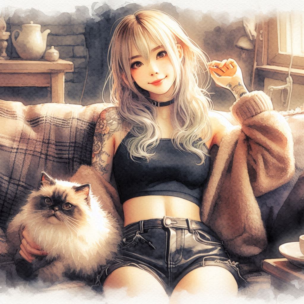 ギャルと猫 | の人気AIイラスト・グラビア