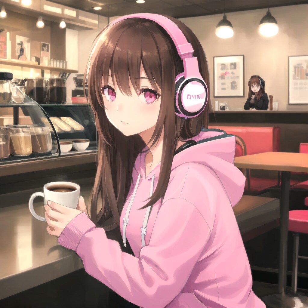 カフェでヘッドホンをつけた女の子 | の人気AIイラスト・グラビア
