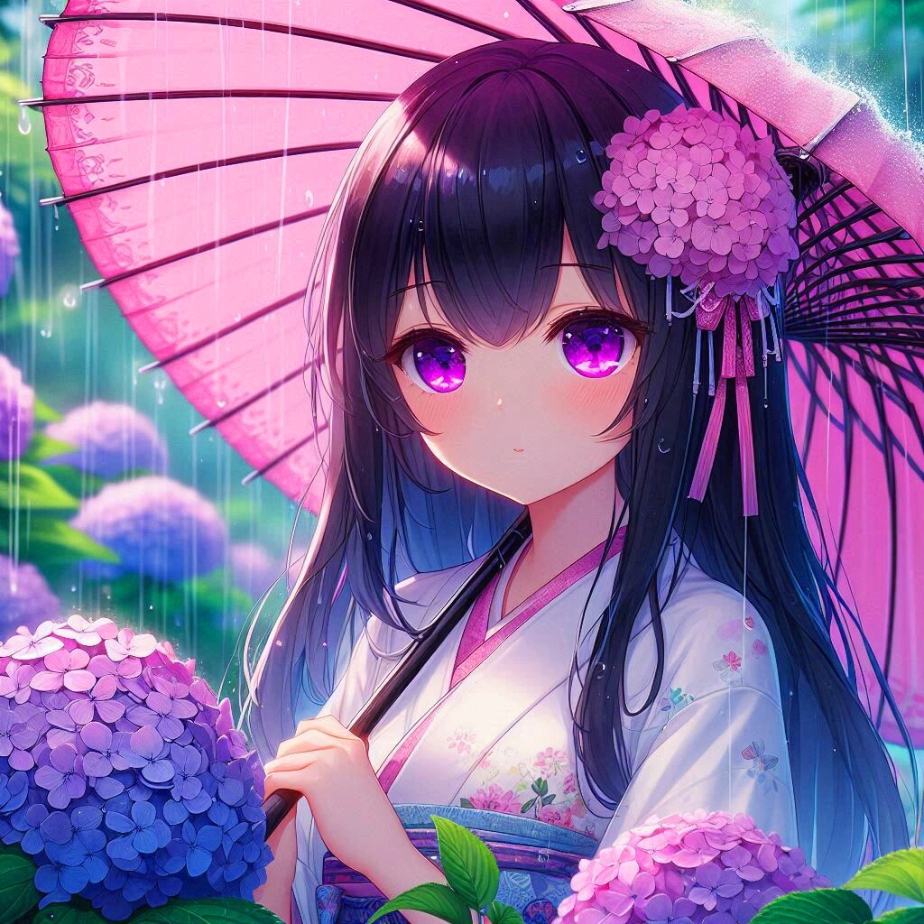 傘をさした和服なうちの子と、紫陽花＊(7枚)