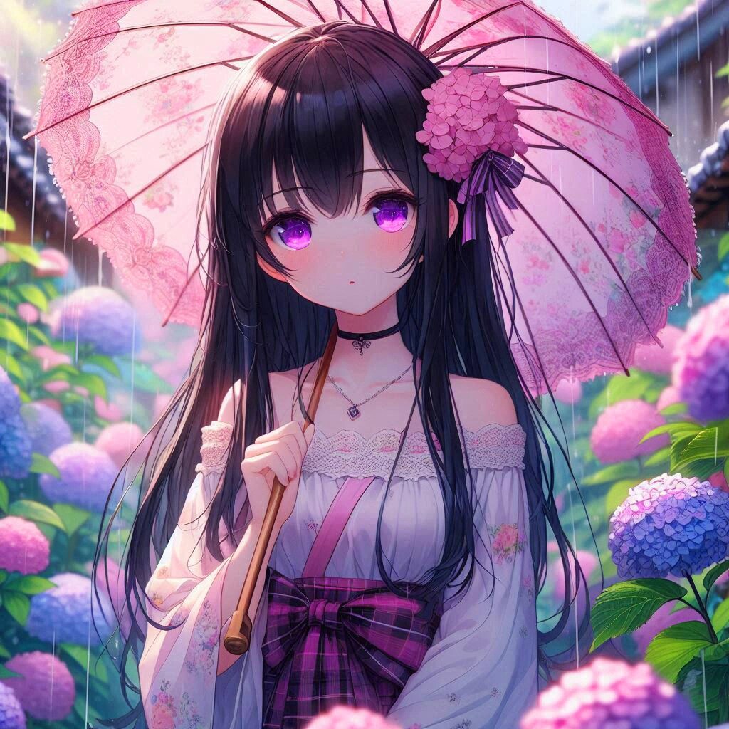 傘をさした和服なうちの子と、紫陽花＊(7枚)