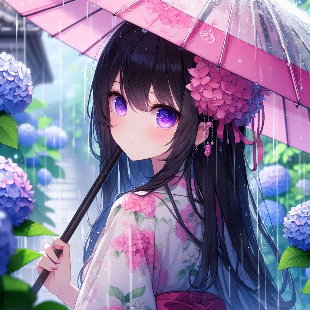 傘をさした和服なうちの子と、紫陽花＊(7枚)