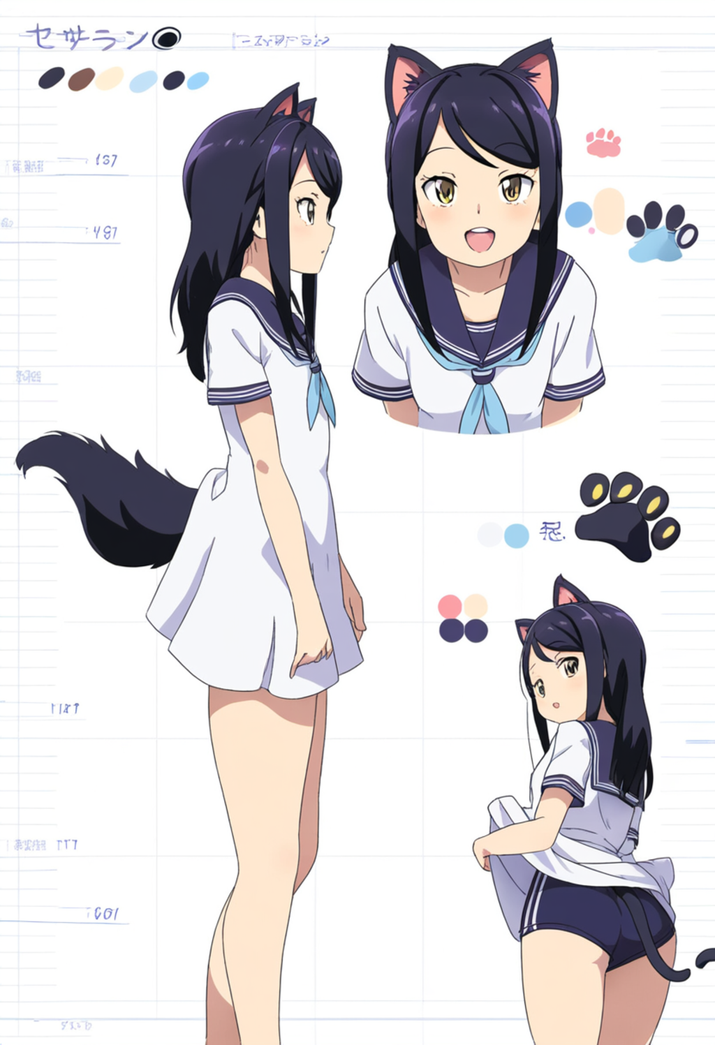猫少女　設定画　AI出力＋編集　アニメ調　全年齢版