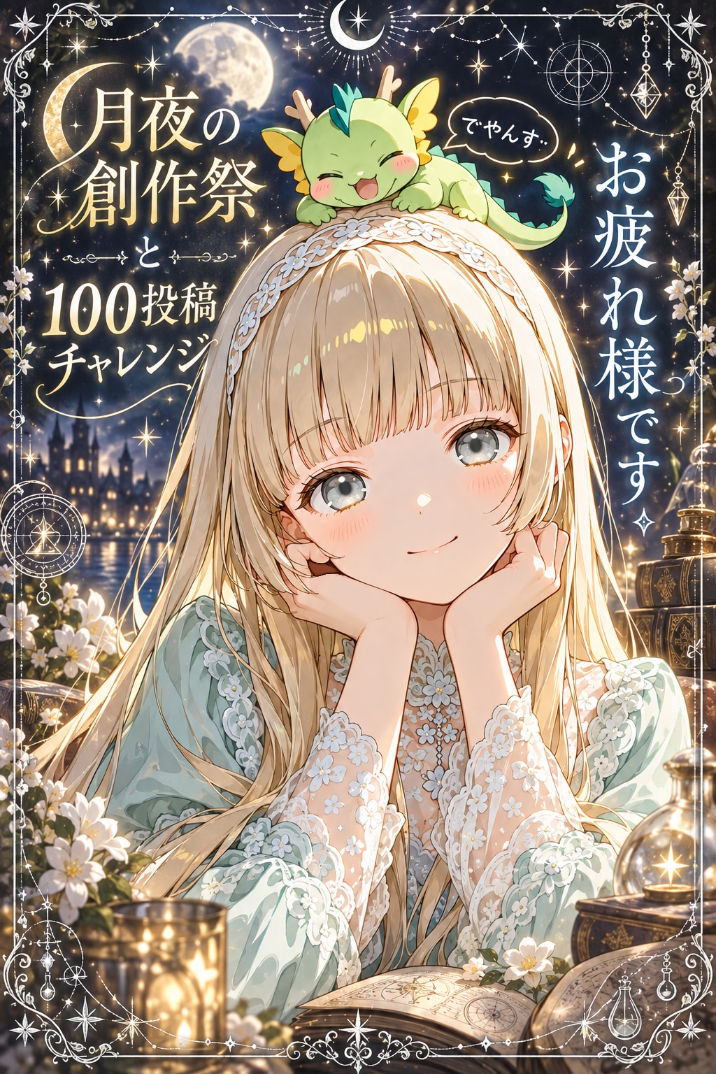 月夜の創作祭と100投稿チャレンジお疲れ様です (でやんす) | の人気AIイラスト・グラビア