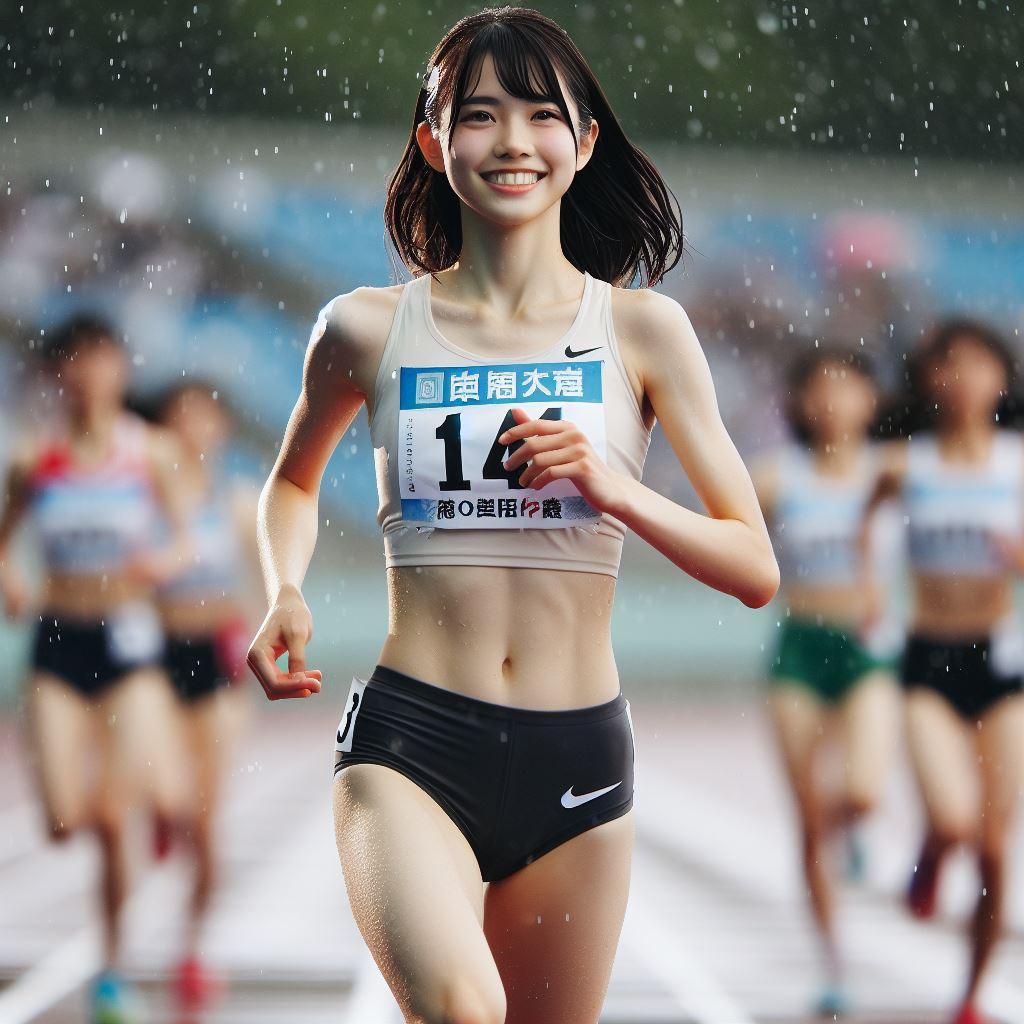 土砂降りの陸上選手