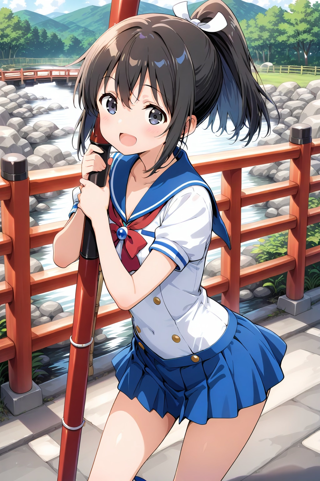 黒髪ポニーテールでセーラー服の女の子