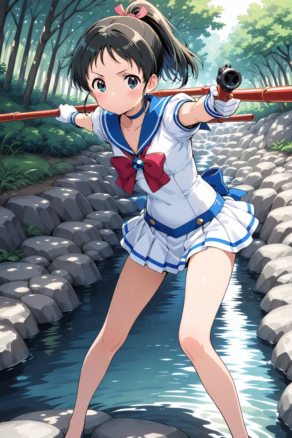 黒髪ポニーテールでセーラー服の女の子