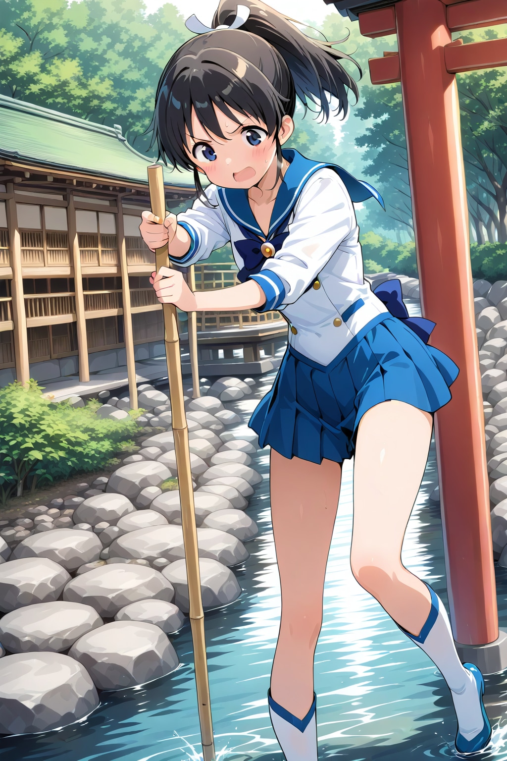 黒髪ポニーテールでセーラー服の女の子