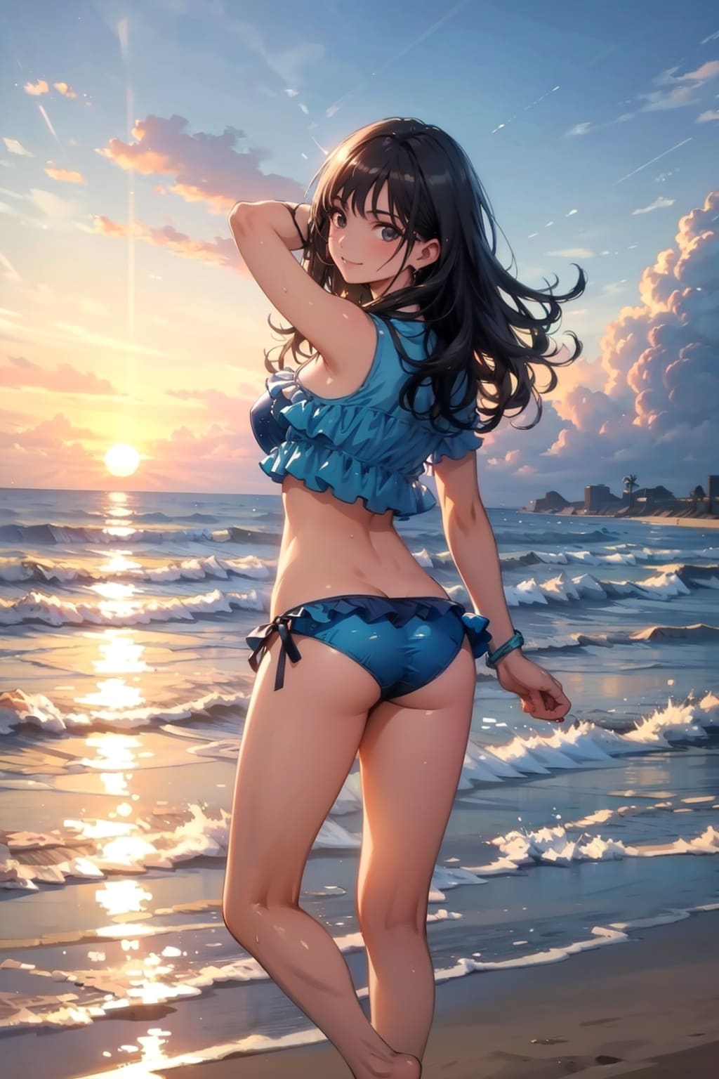 夕焼けの海と彼女