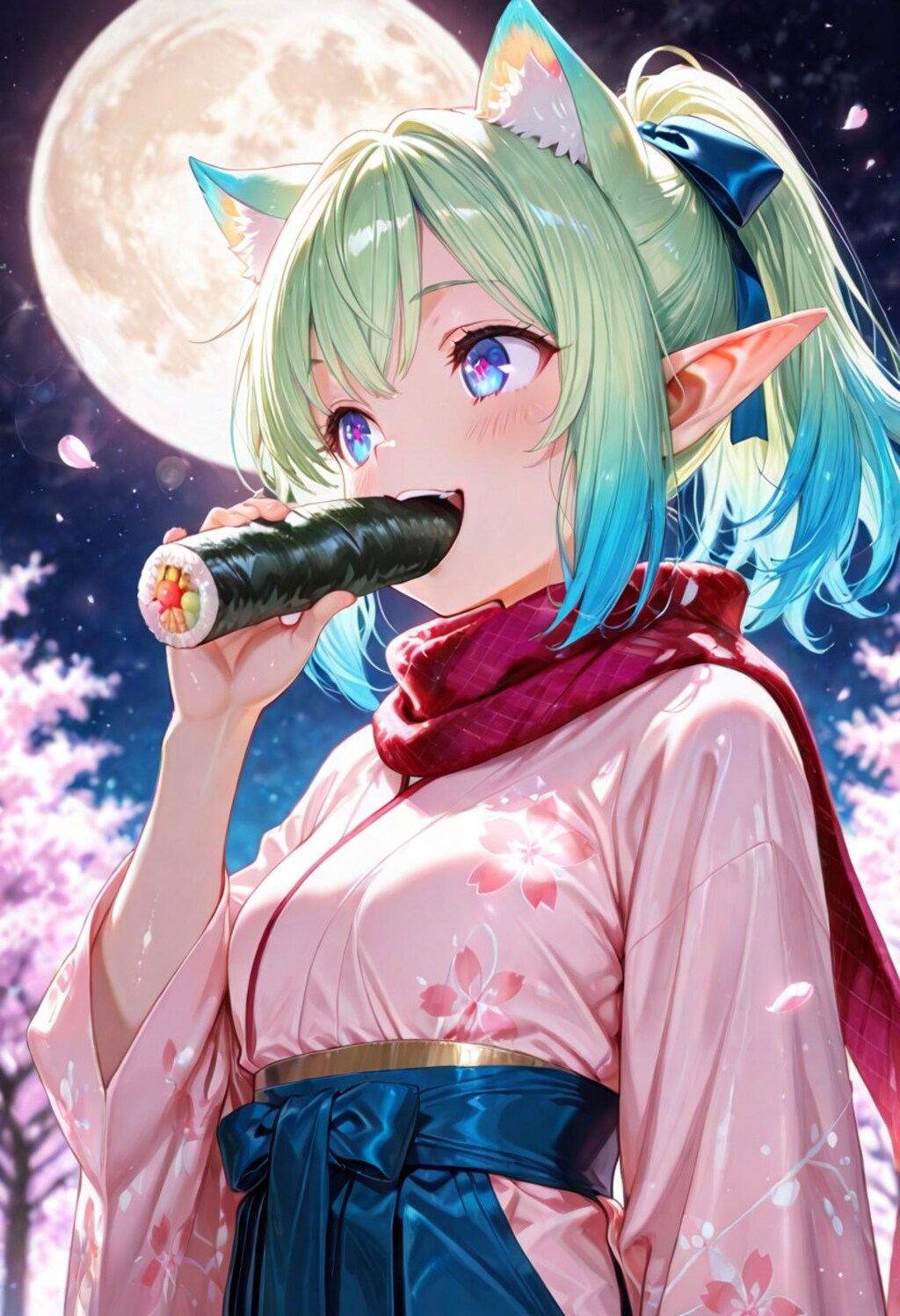 4枚）夜桜と恵方巻
