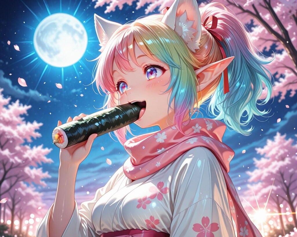 4枚）夜桜と恵方巻