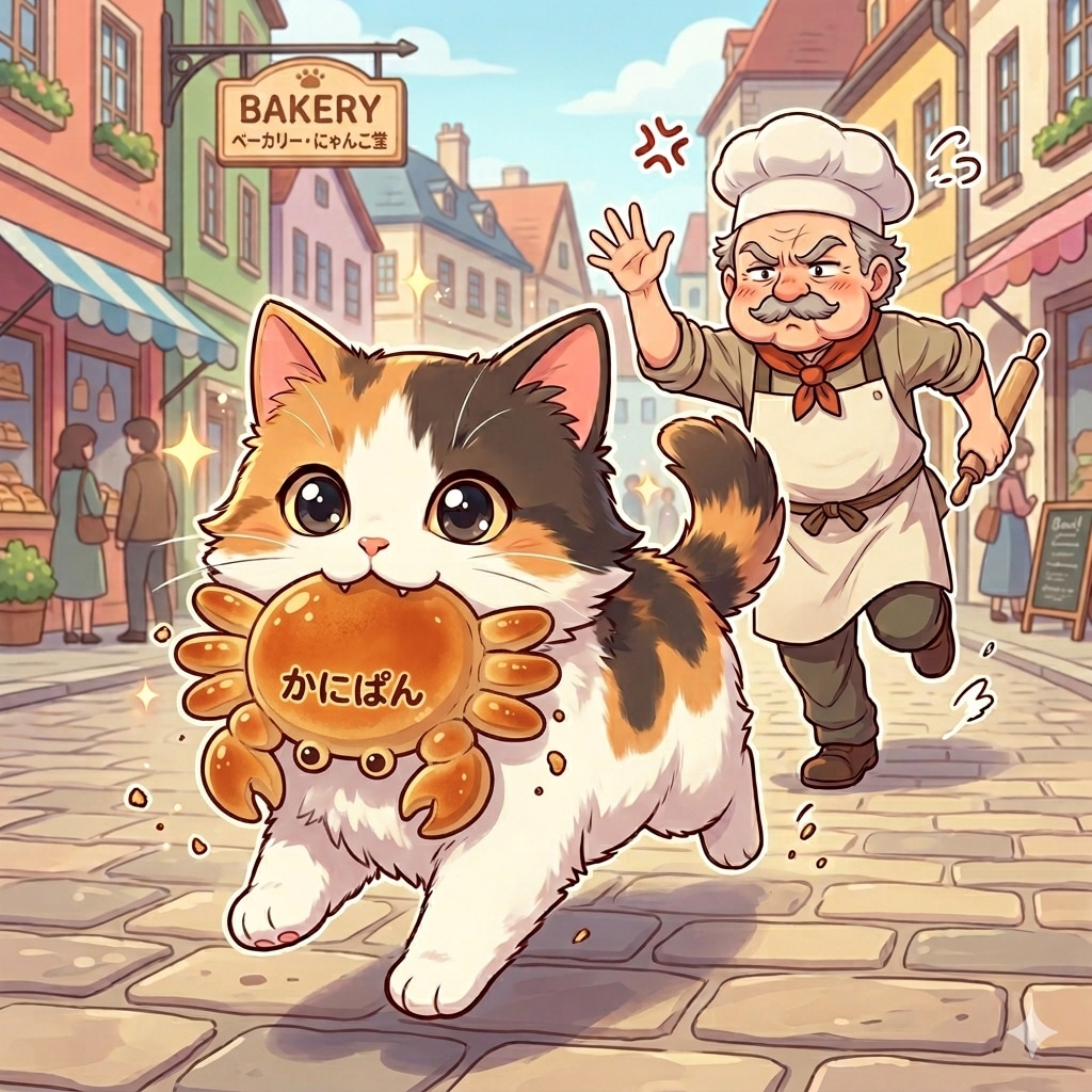 かにぱんをくわえてはしるんだな🦀🍞🐈💨👨‍🍳💢💨
