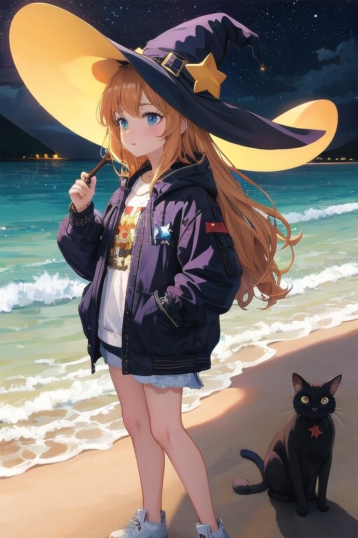 砂浜の魔女と星空 | の人気AIイラスト・グラビア