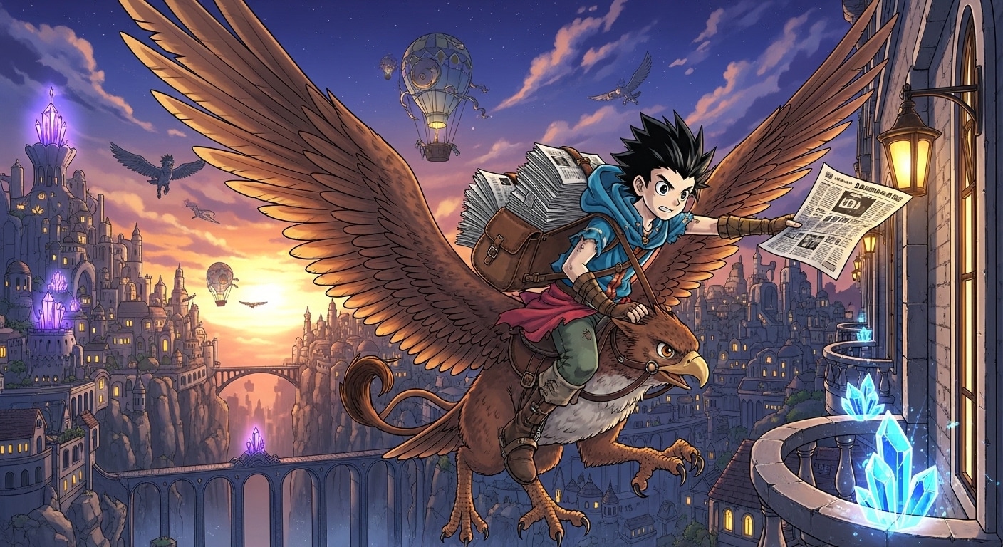 夕刊を配達する勇敢な少年 | の人気AIイラスト・グラビア