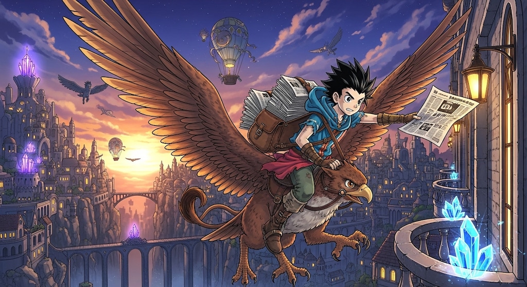 夕刊を配達する勇敢な少年