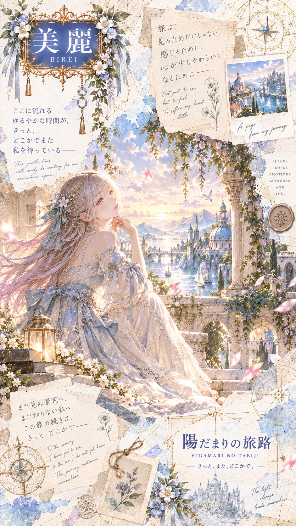 Sunlit Journey — Somewhere, Once Again  A gentle hour is flowing here, waiting for me somewhere agai | の人気AIイラスト・グラビア