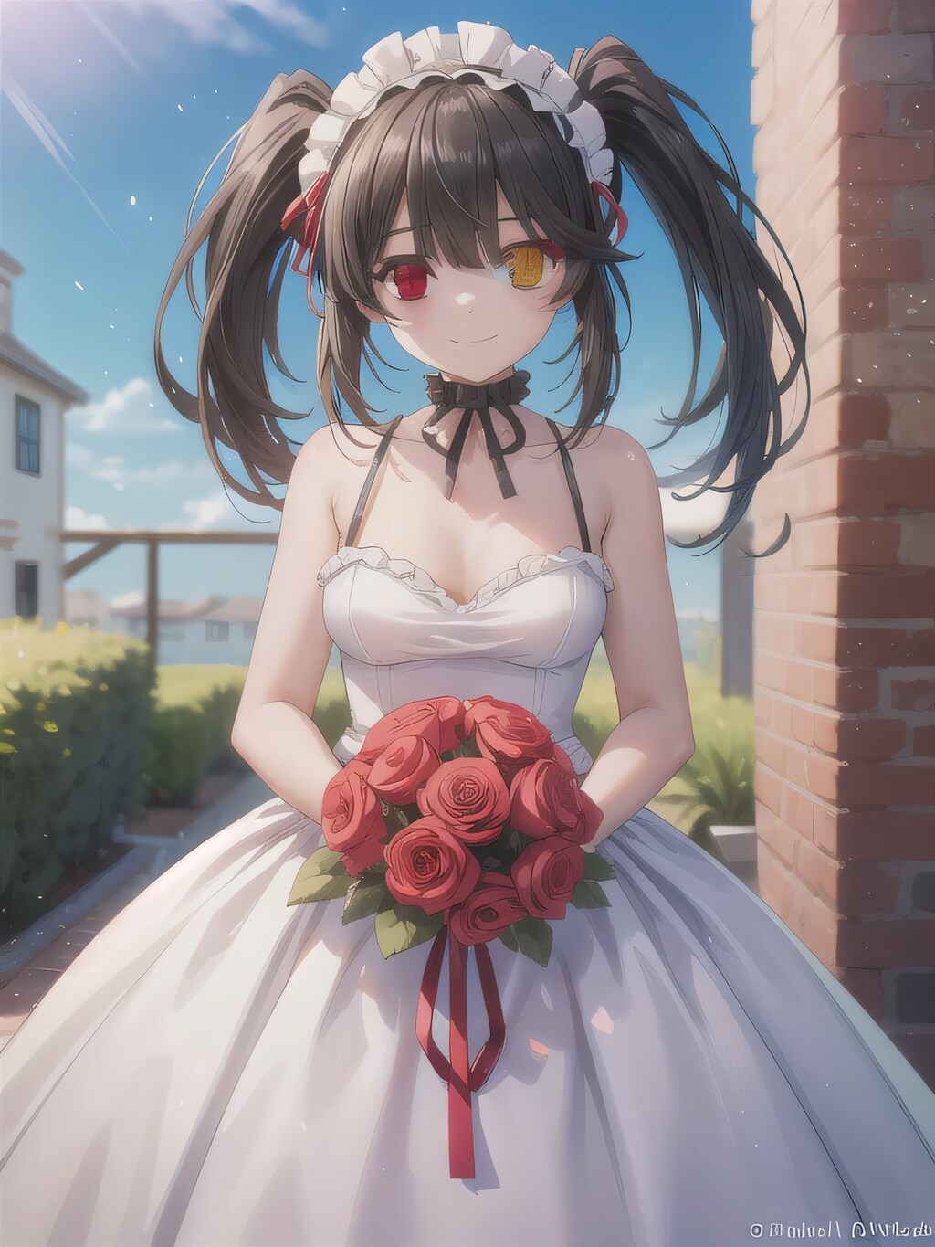 黒髪ツインテでウェディングドレスの少女