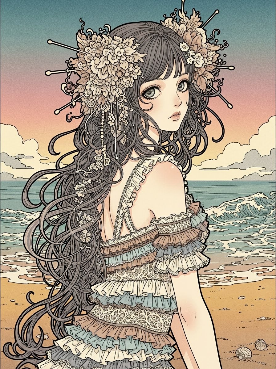 ゴシック水着美少女(３枚) | の人気AIイラスト・グラビア