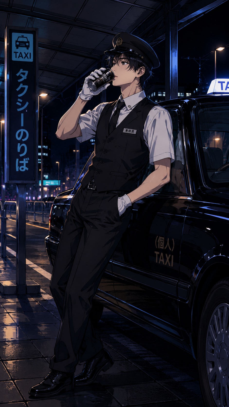 コーヒーを飲むタクシー運転手（とぅりお）