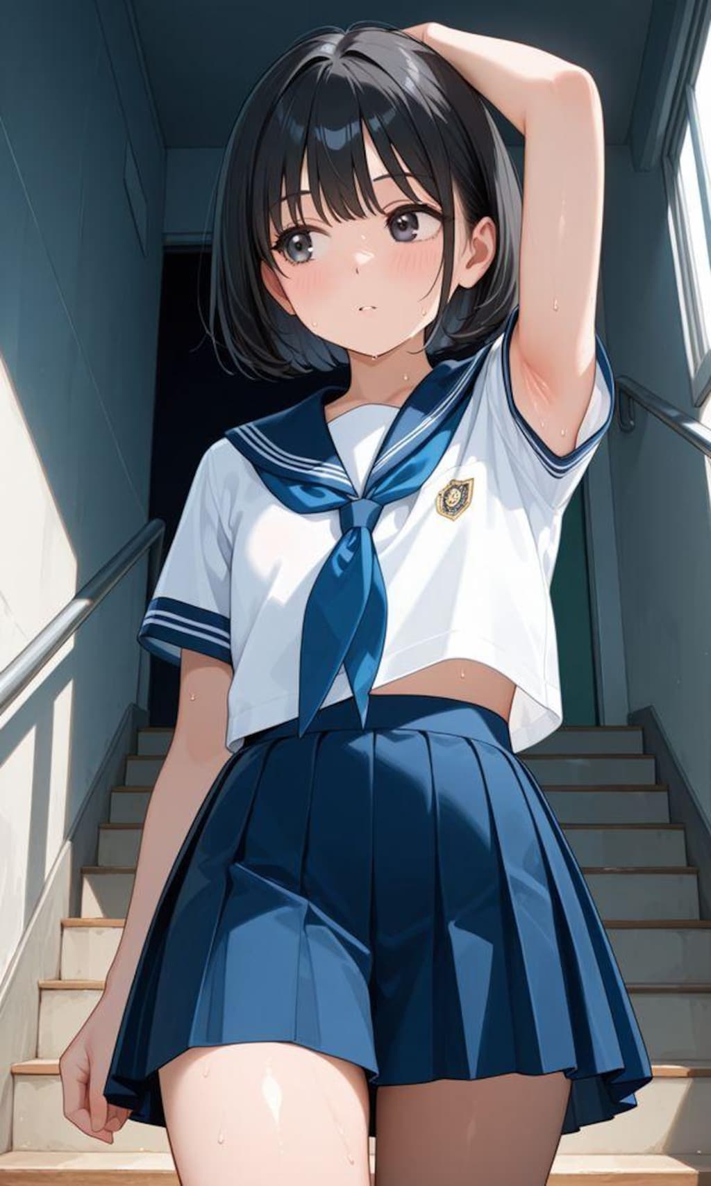 学校の階段にて（ちっぱいセーラー服ちゃんのワキ）