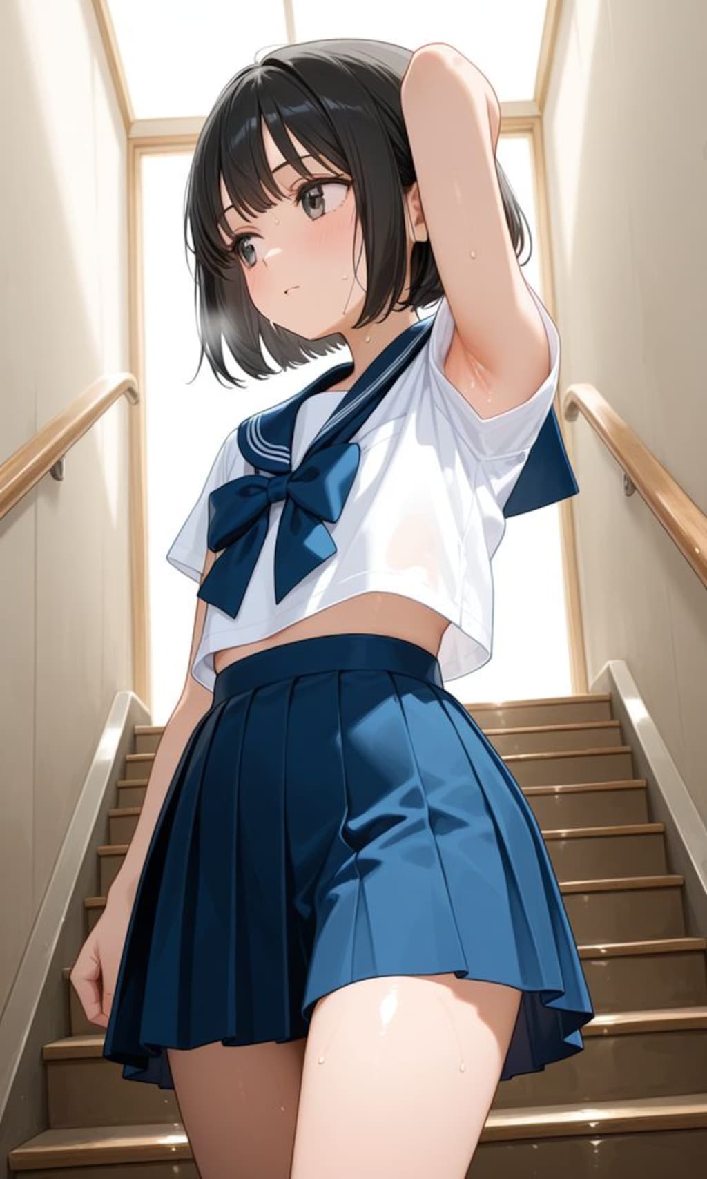 学校の階段にて（ちっぱいセーラー服ちゃんのワキ）