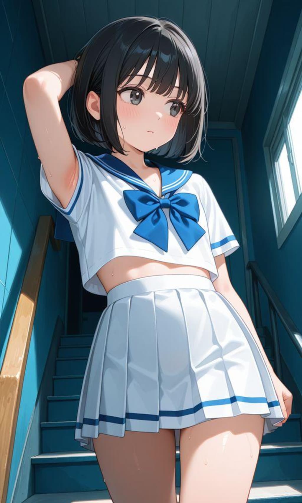 学校の階段にて（ちっぱいセーラー服ちゃんのワキ）