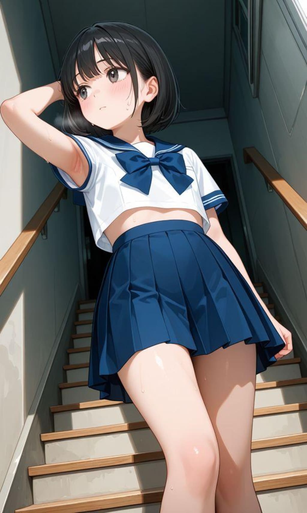 学校の階段にて（ちっぱいセーラー服ちゃんのワキ）