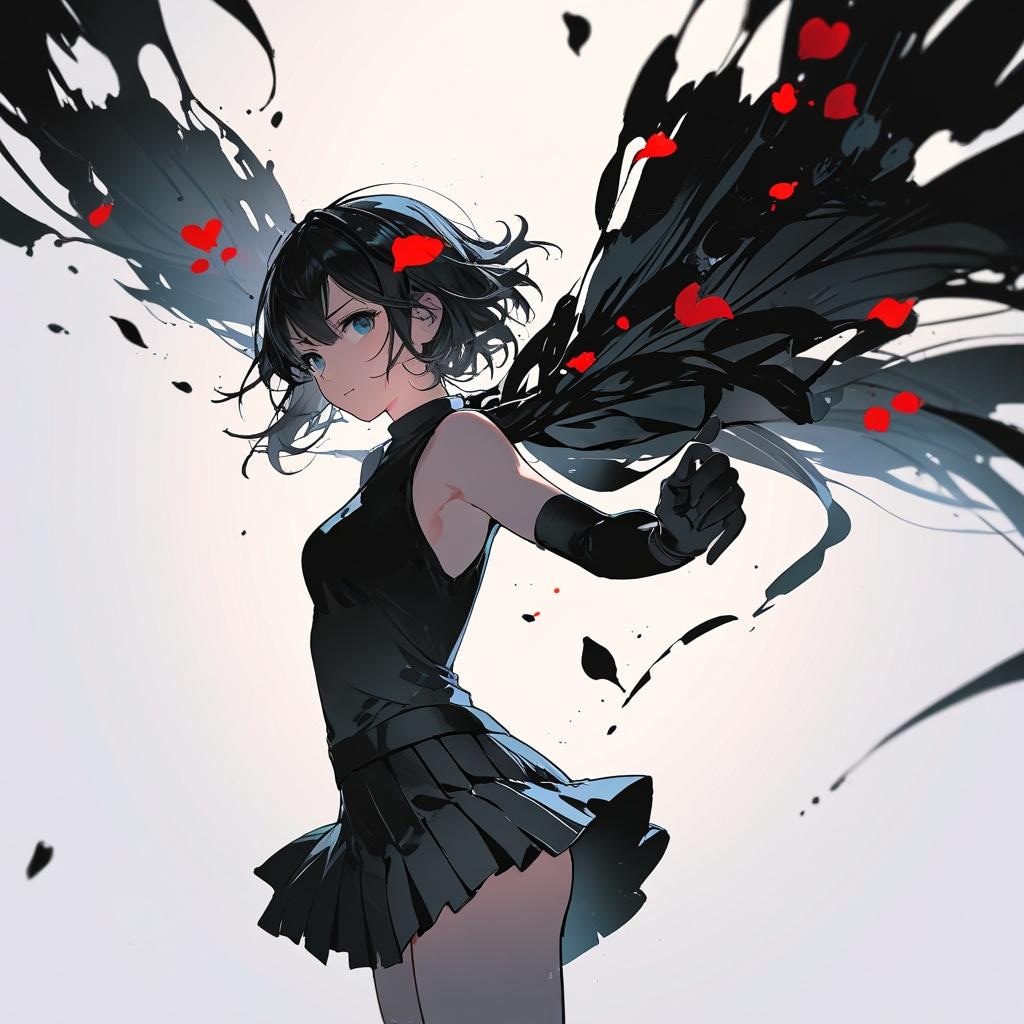 黒い服の女性　散る花びら