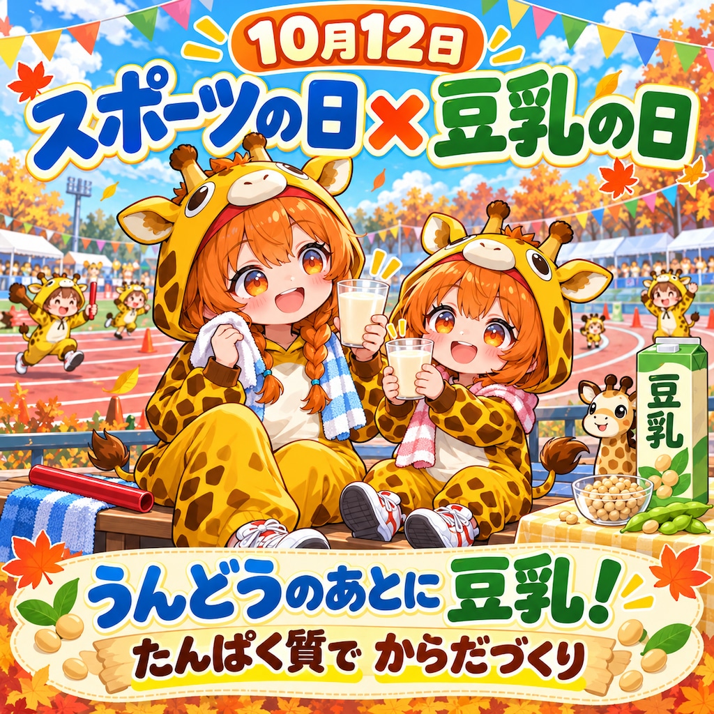 スポーツの秋のキリン着ぐるみちび子ちゃん