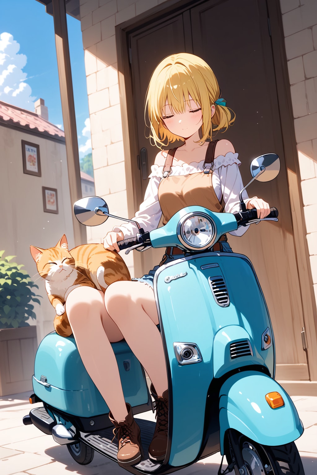 スクーターと猫