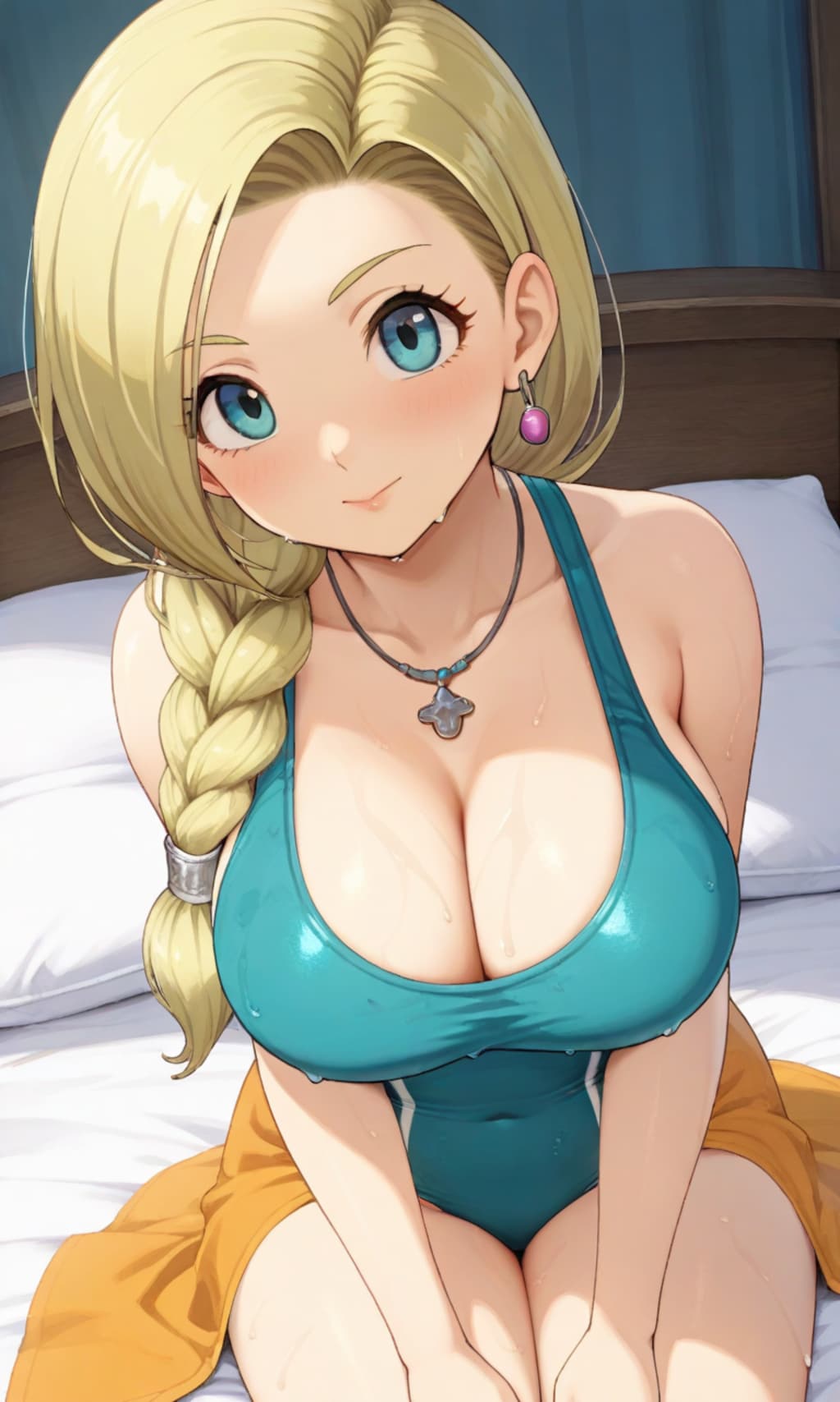 ベッドで競泳水着