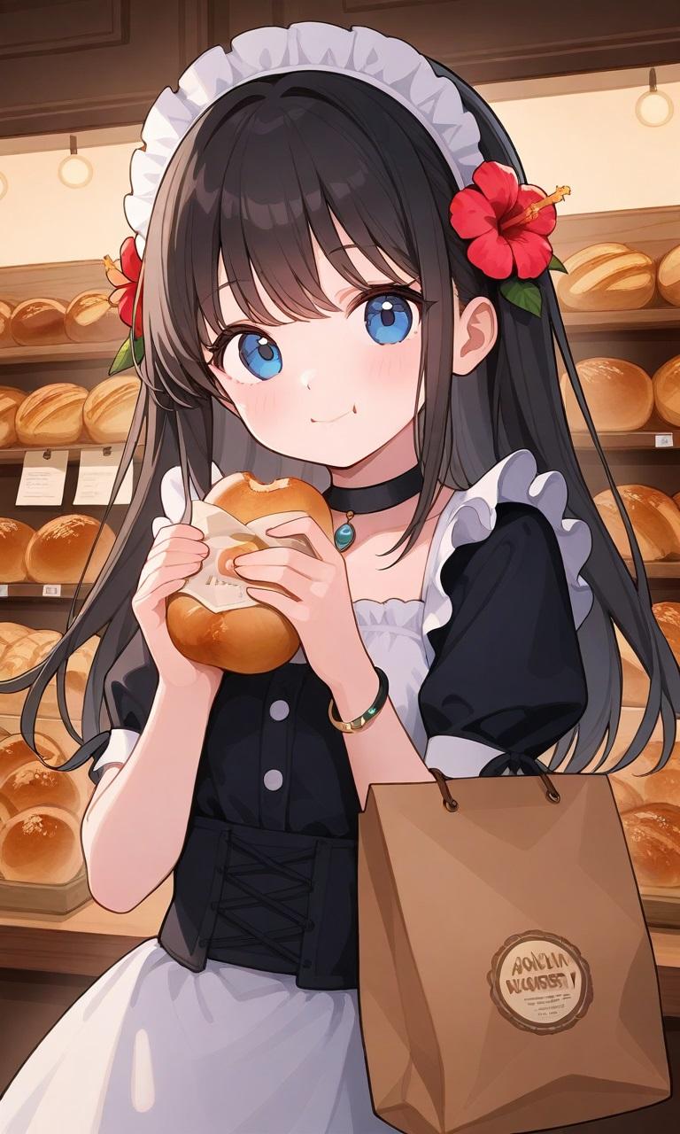パンを食べるメイドさん