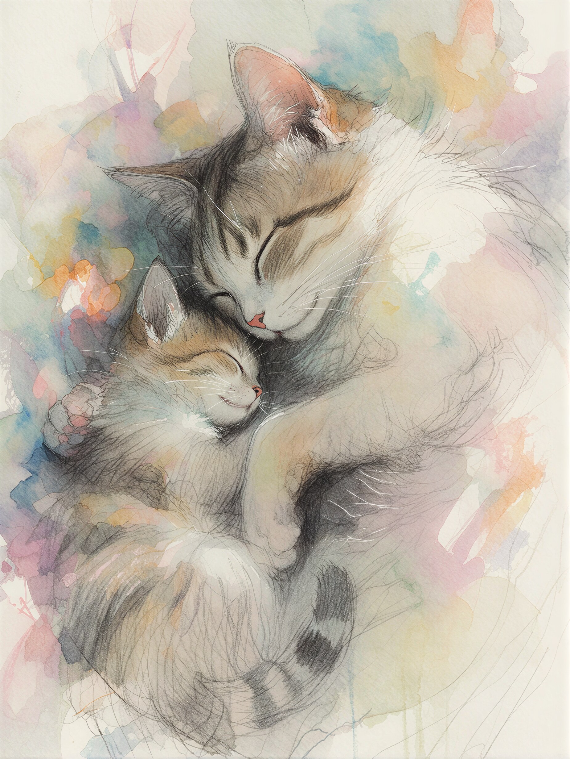 眠る猫の親子 2 | の人気AIイラスト・グラビア