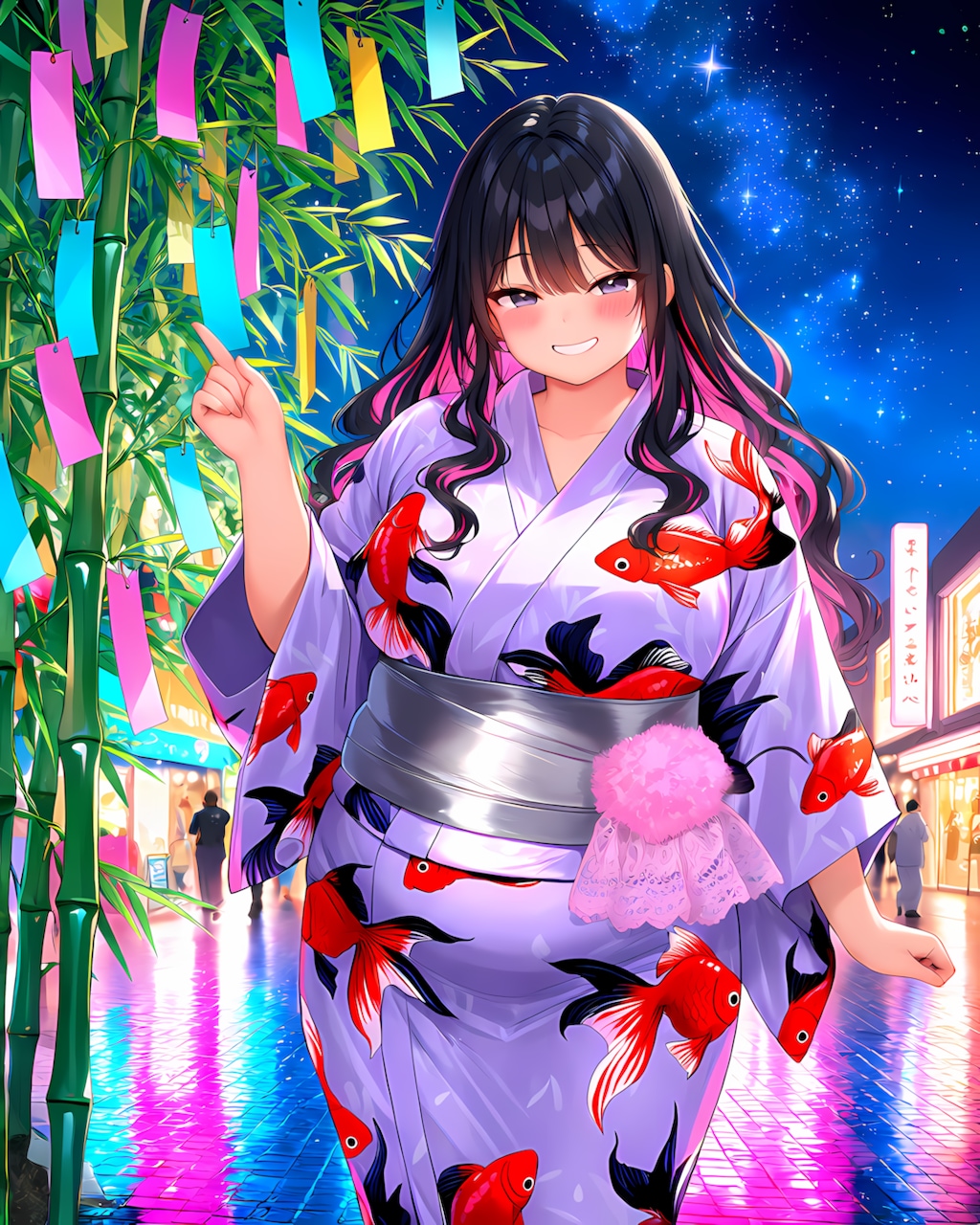 🌌金魚柄の浴衣ギャル！リナと楽しむお祭り七夕の夜✨