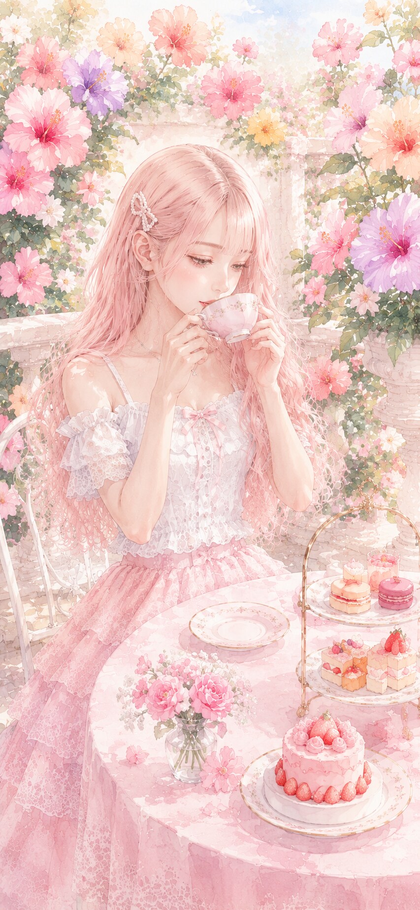 フヨウとティータイム（ピンクちゃん） | の人気AIイラスト・グラビア
