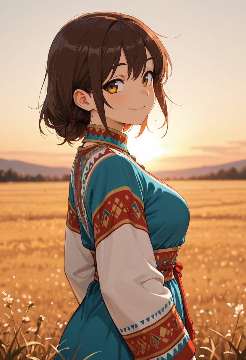 夕暮れの草原にて