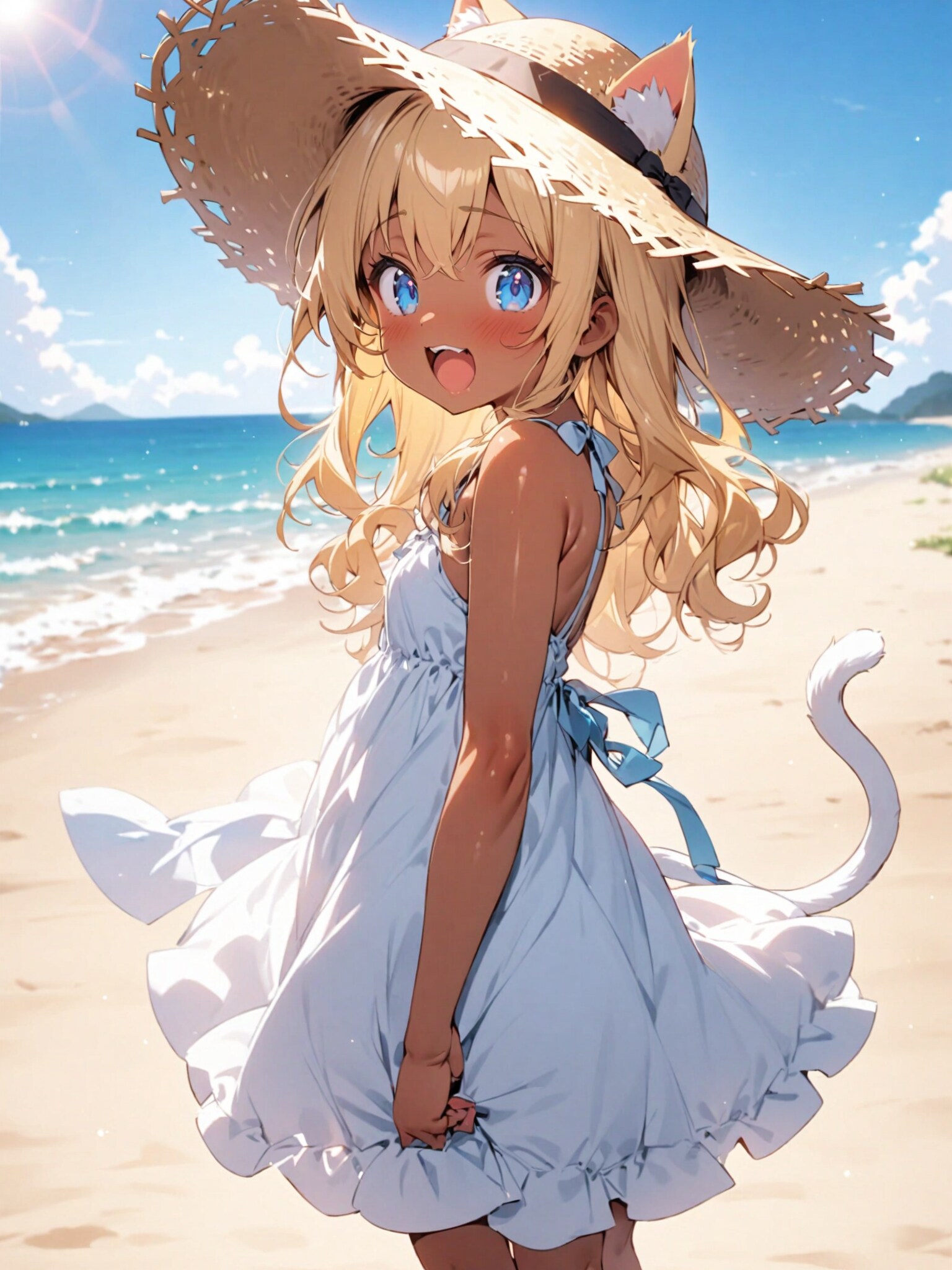 ビーチの猫娘