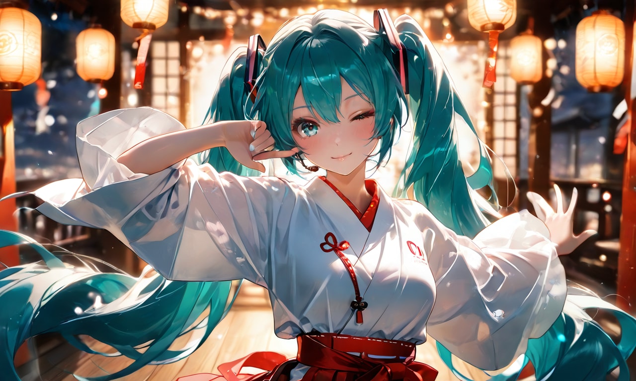 初音ミク 夜の神楽殿で最後の一曲をあなたに | の人気AIイラスト・グラビア