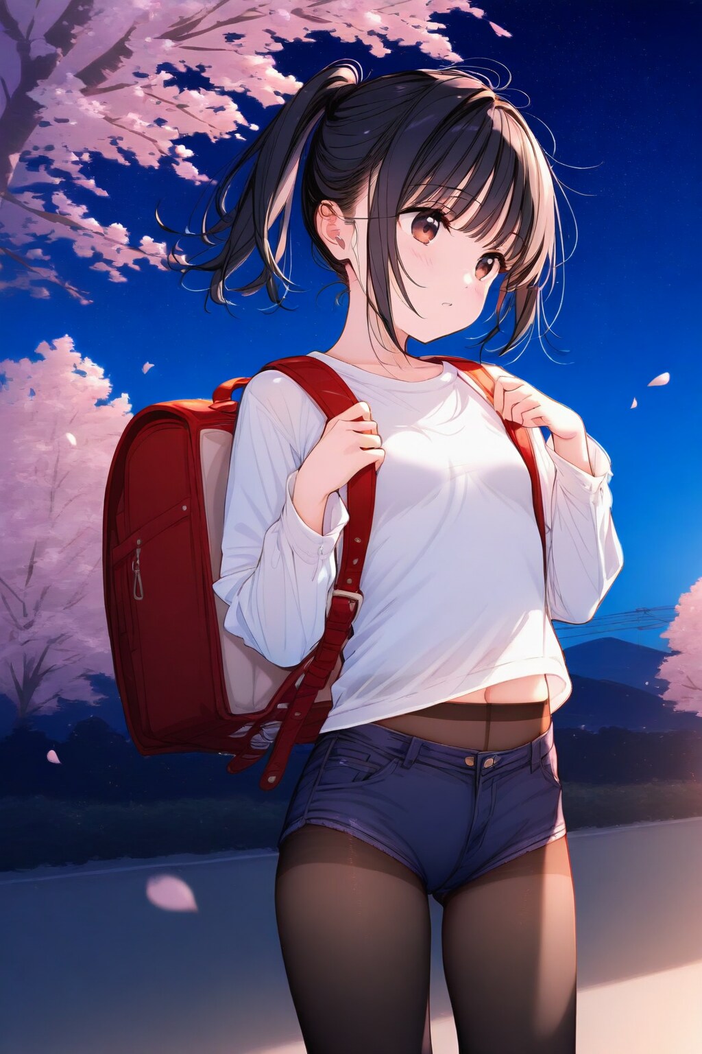 夜桜と少女