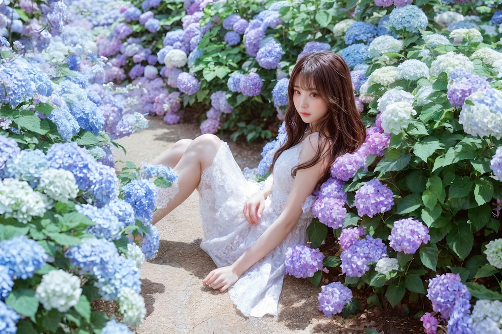 紫陽花に囲まれて
