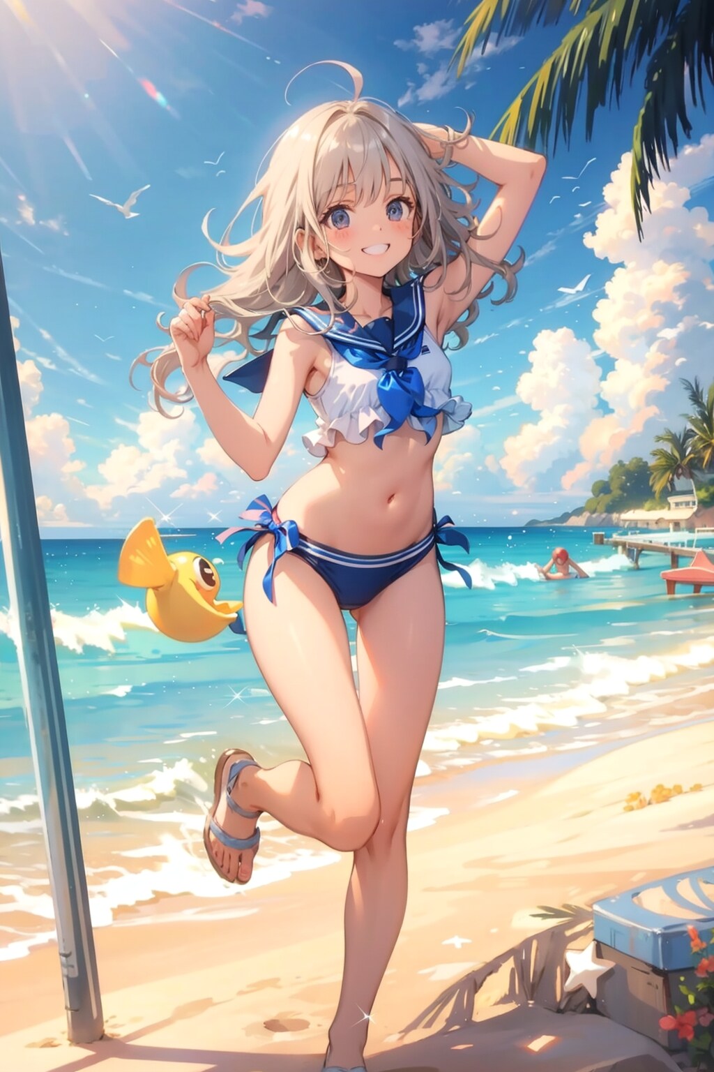 黄色い何かと一緒の女の子