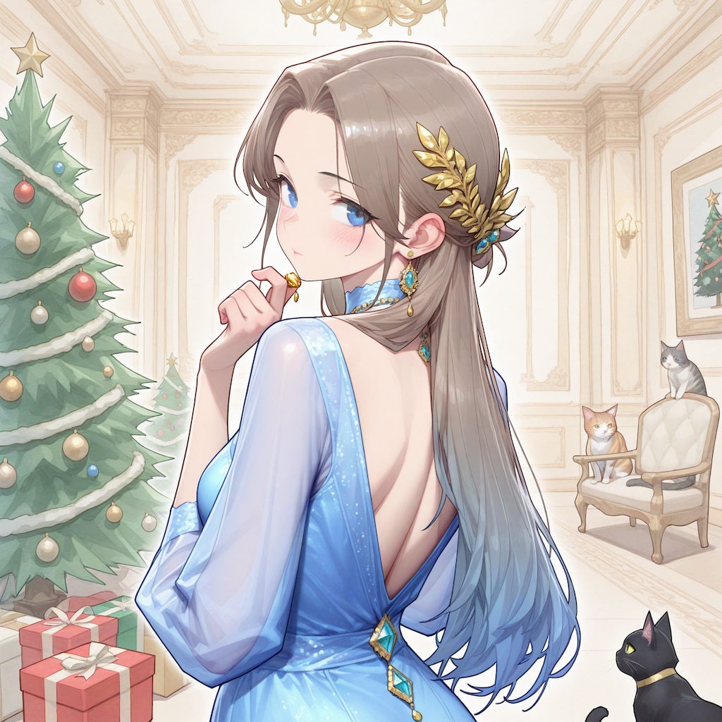 猫とクリスマスツリーの準備